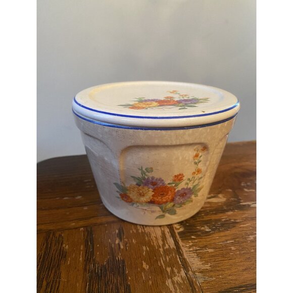 Universal Cambridge Hand-Painted Floral Ceramic Crock With Lid Crackle Finish Cr - Picture 1 of 11